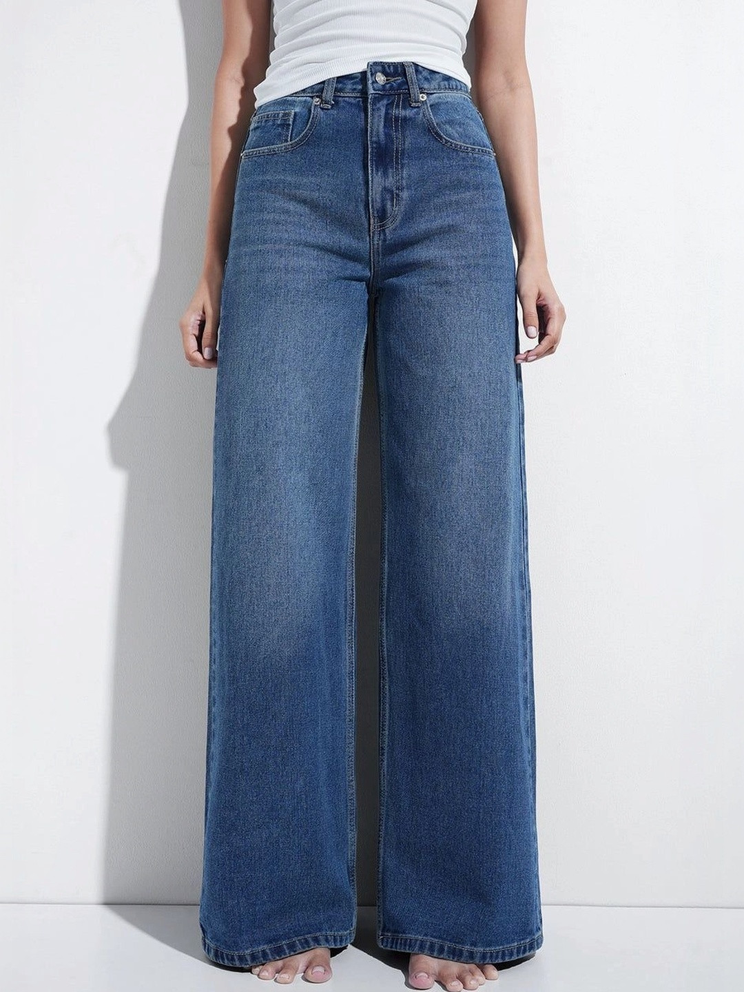 SOULNITY Women Wide Leg High-Rise Stretchable Jeans