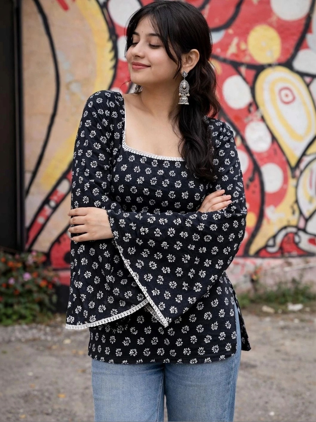 NIVEDANAM Women Floral Printed Flared Sleeves Kurta