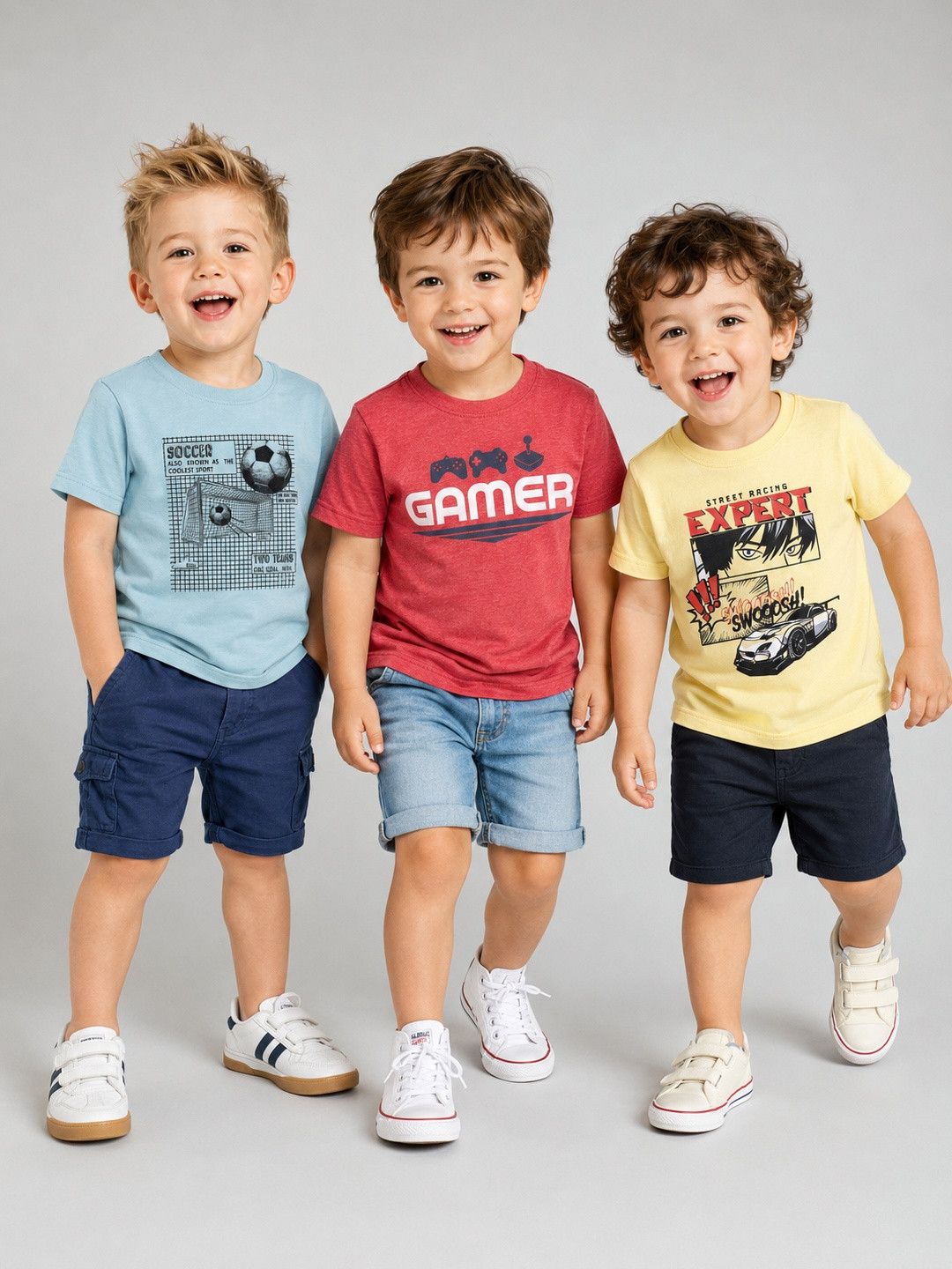 Here&Now X Game Begins Boys Set of 3 Assorted Printed T-shirts