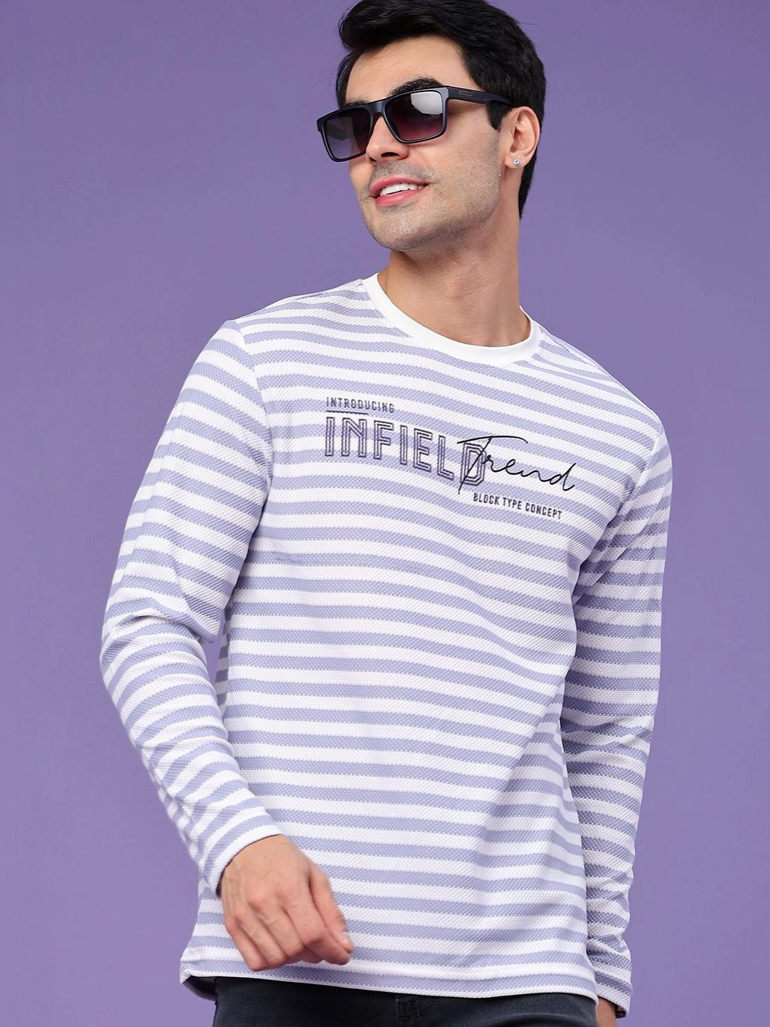 V-Mart Men Typography Striped Slim Fit T-shirt - Image 1