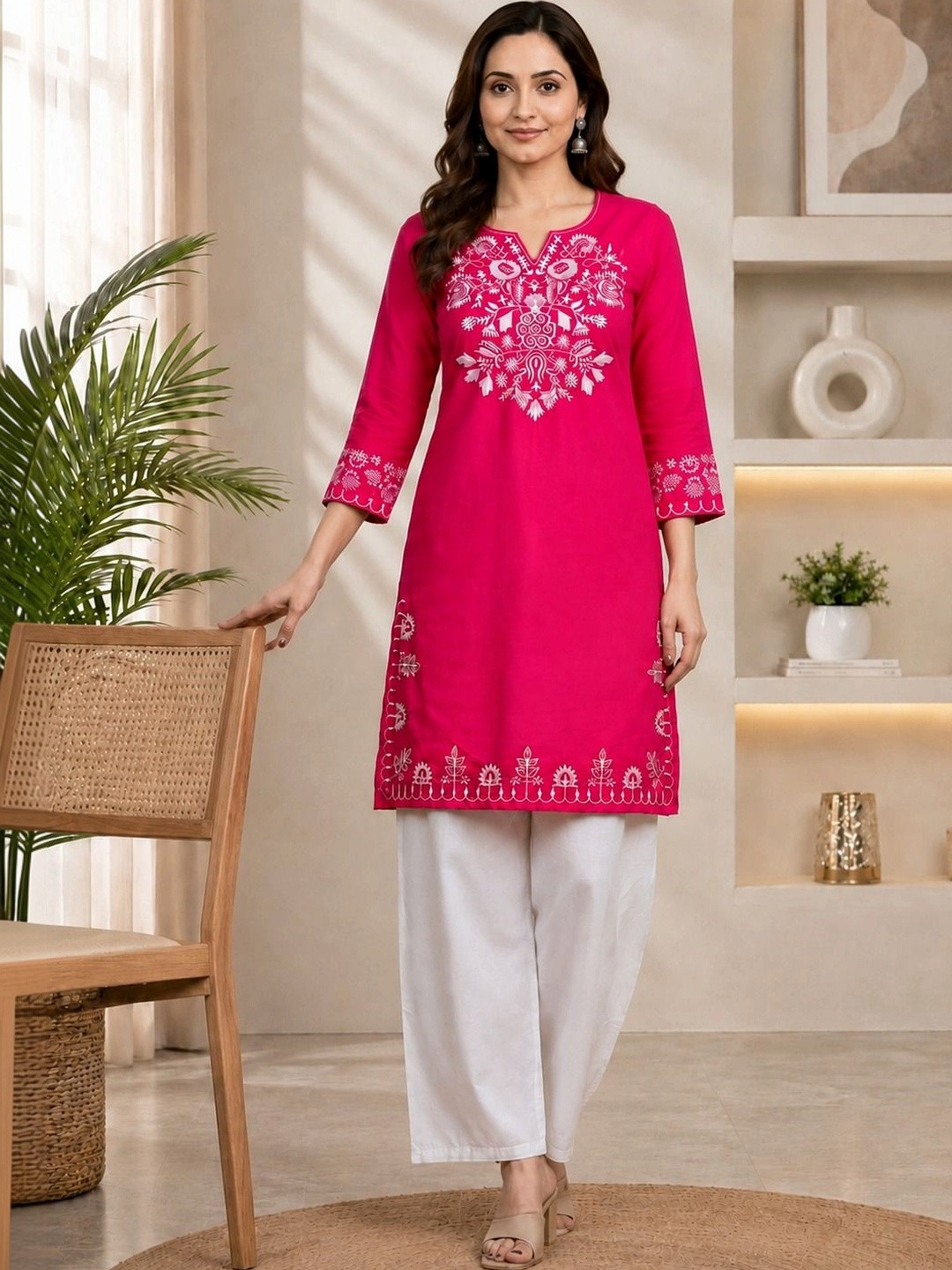 CHHETRAPAAL Women Ethnic Motifs Embroidered Regular Thread Work Kurta with Palazzos
