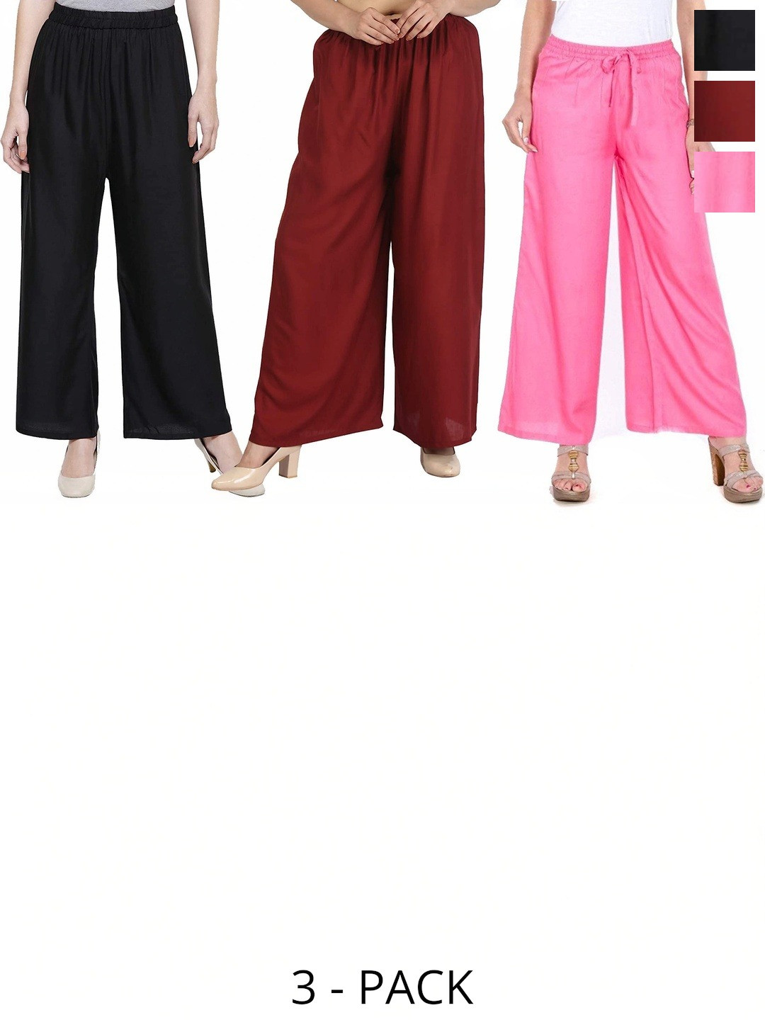 SRISARAS Pack Of 3 Mid-Rise Palazzos