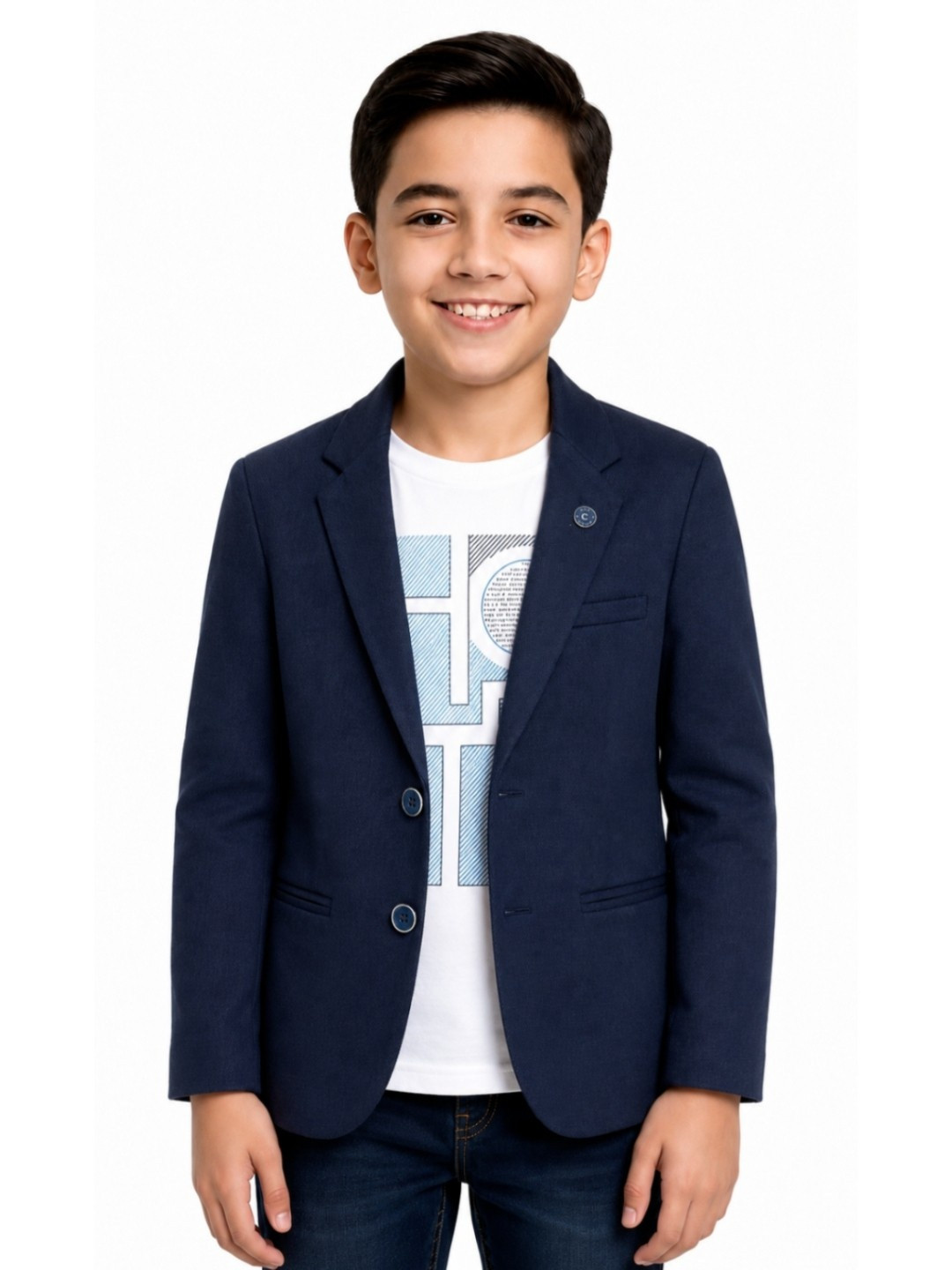 CAVIO Boys Comfort Fit Notched Lapel Collar Pure Cotton Single-Breasted Blazer & T-Shirt