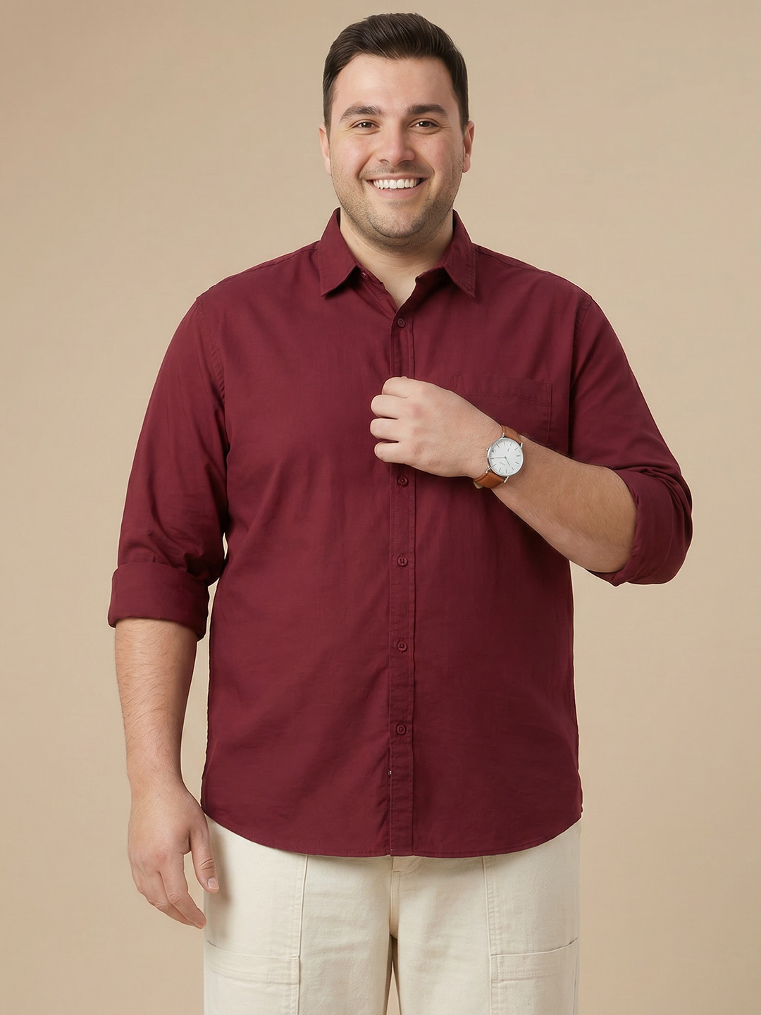 Sztori Plus Size Spread Collar Pure Cotton Casual Shirt