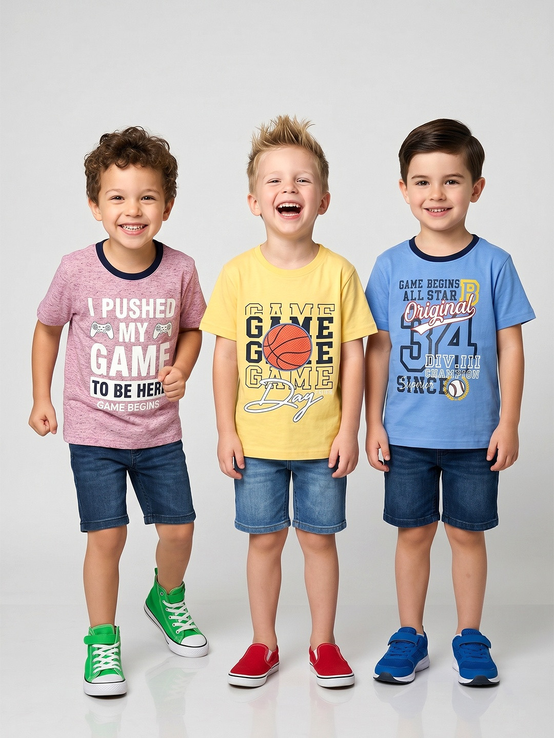 Here&Now X Game Begins Boys Set of 3 Assorted Printed T-shirts