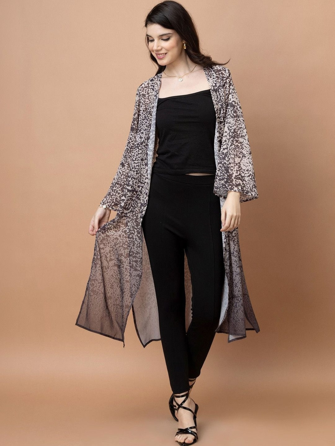 PURYS Women Printed Longline Shrug