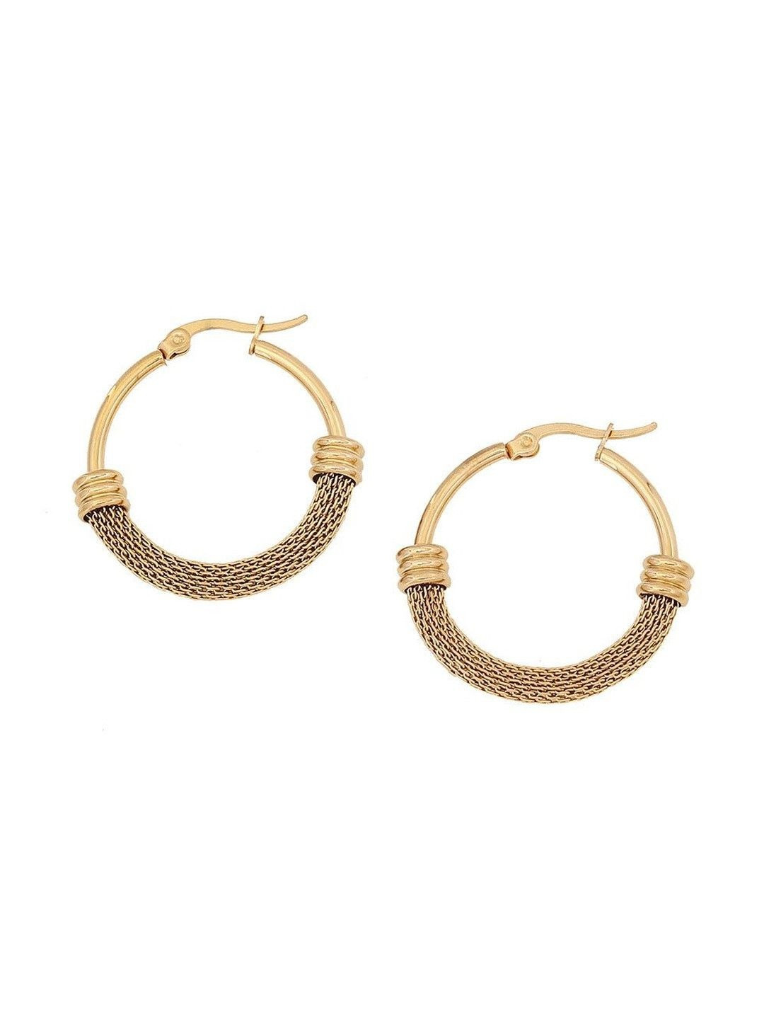 DIVING SWAN Women 18K Thick Gold Plated Revati Mesh Texture Hoops Earrings