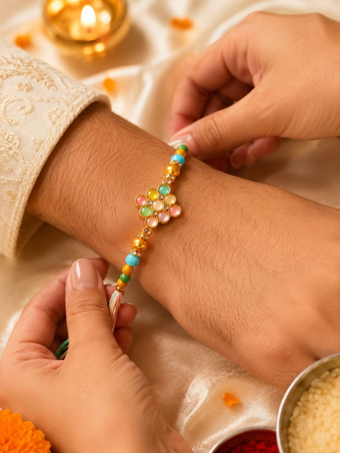 Meenakari Kundan Traditional Handmade Rakhi for Brother