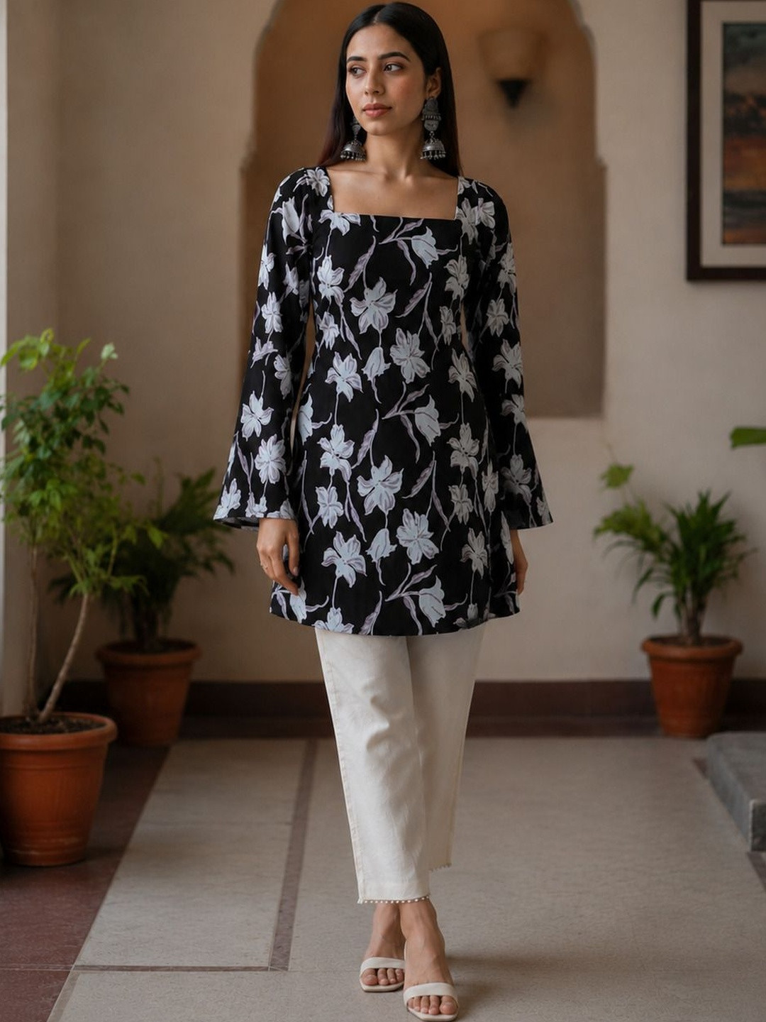 JAYRA TEXTILE Viscose Rayon Square Neck Printed Tunic