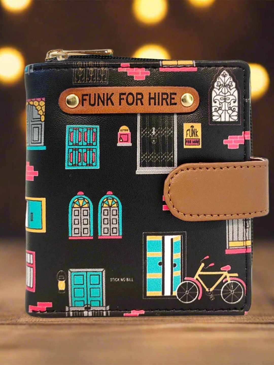 Funk For Hire Women Printed PU Water Resistant Two Fold Wallet with SD Card Holder