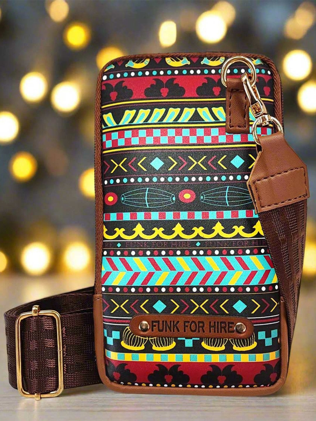Funk For Hire Geometric Printed Mobile Pouch Sling Bag