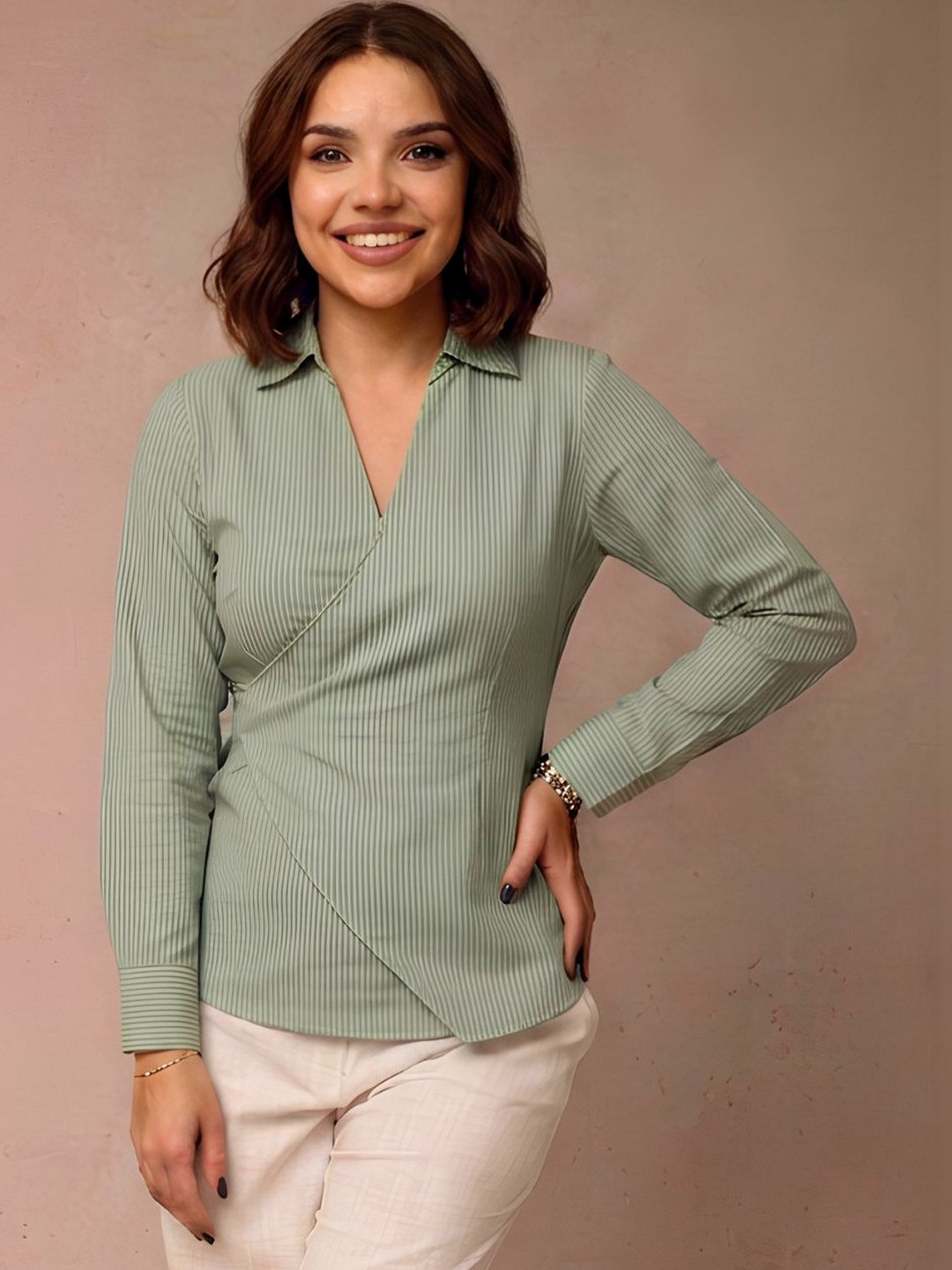 TAHVO Women Comfort Striped Casual Shirt