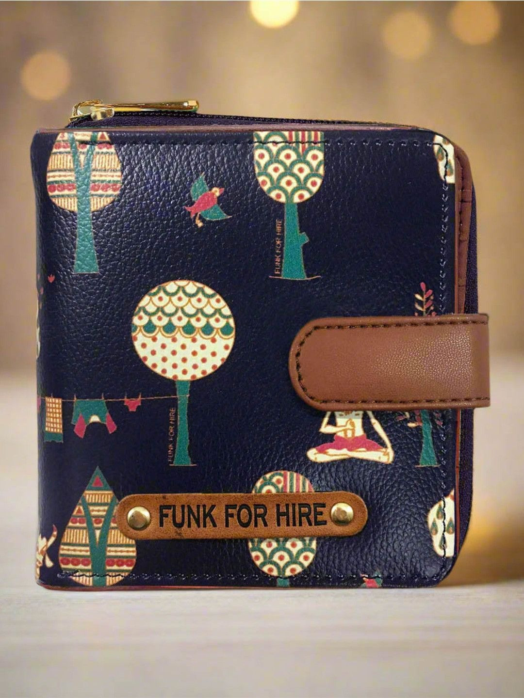 Funk For Hire Women Printed PU Water Resistant Two Fold Wallet with SD Card Holder