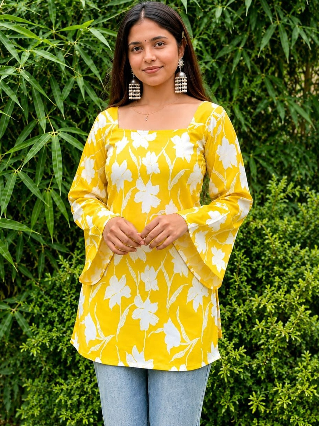 JAYRA TEXTILE Viscose Rayon Square Neck Printed Tunic