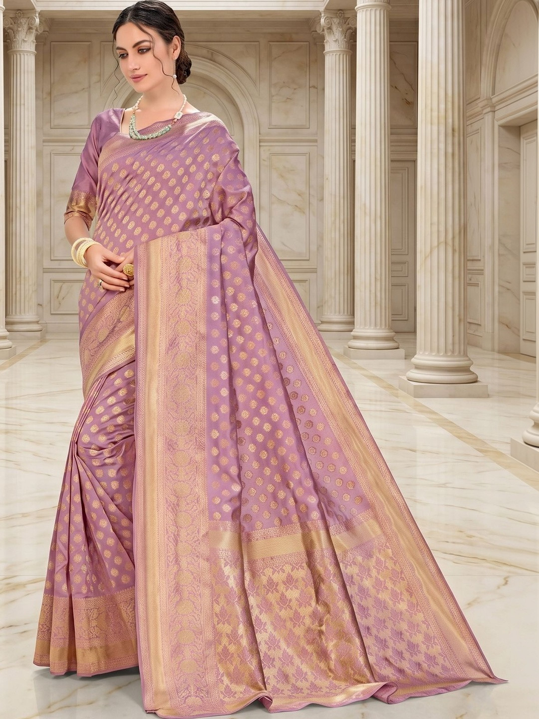 FABLAND Ethnic Motifs Zari Silk Blend Heavy Work Kanjeevaram Saree