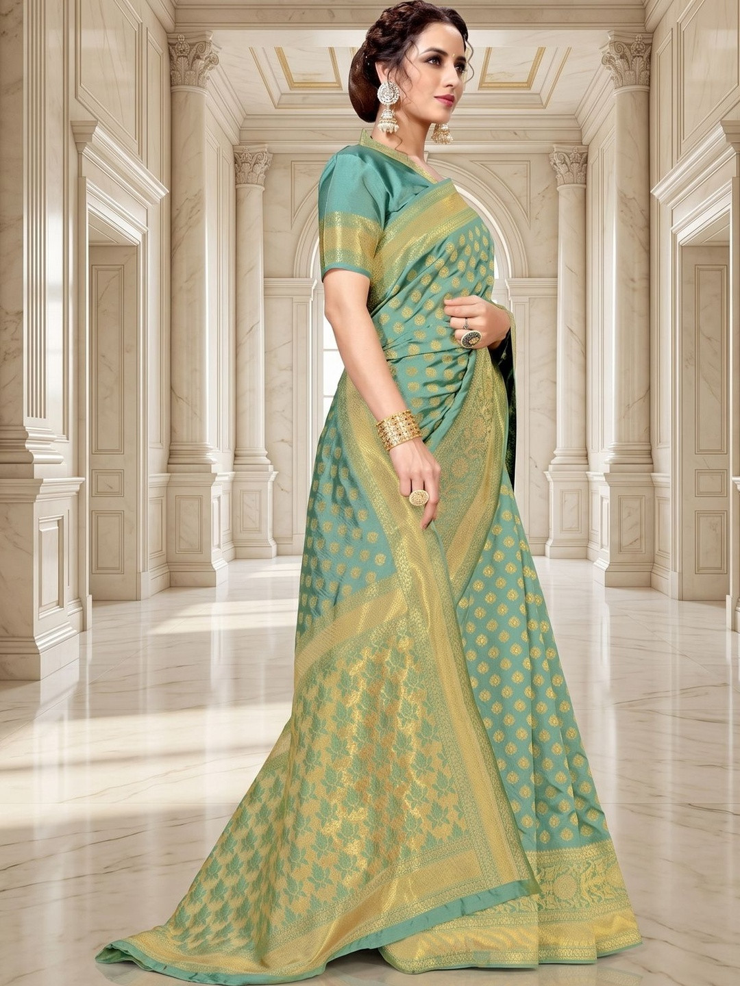 FABLAND Woven Design Zari Silk Blend Handloom Kanjeevaram Saree