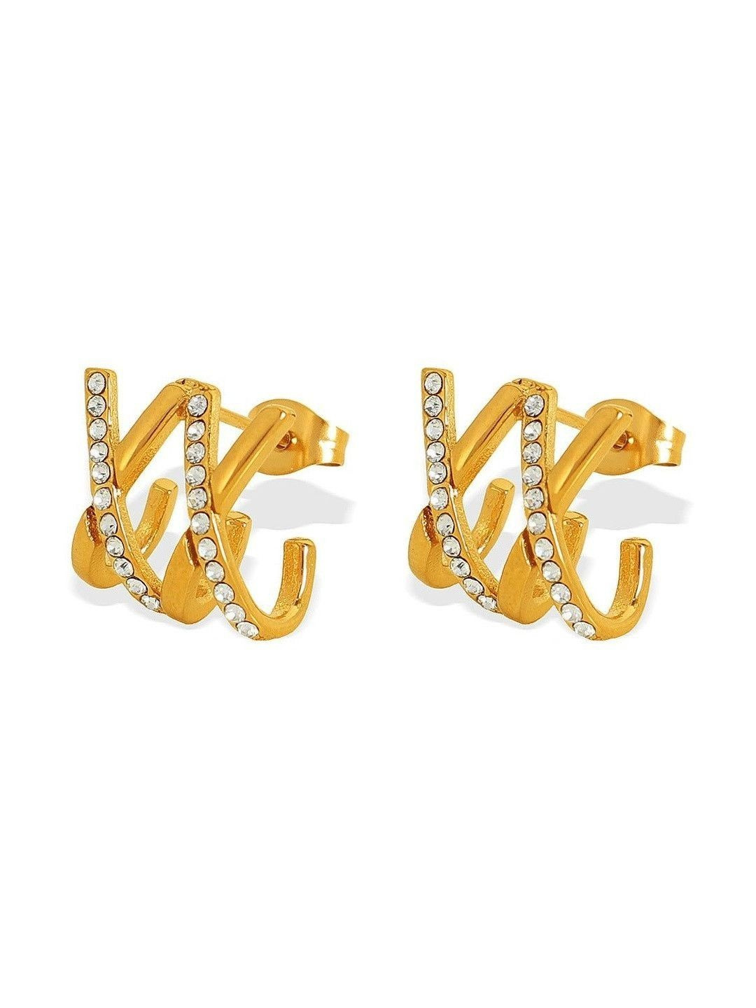 DIVING SWAN Women 18K Thick Gold Plated Nira Crystal Claw Stud Earrings