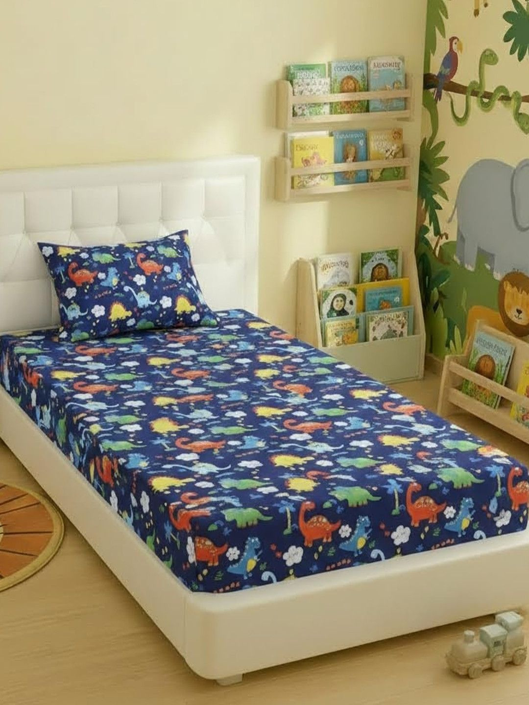Filymore Blue Cartoon Characters Single Bedsheet with 1 Pillow Covers