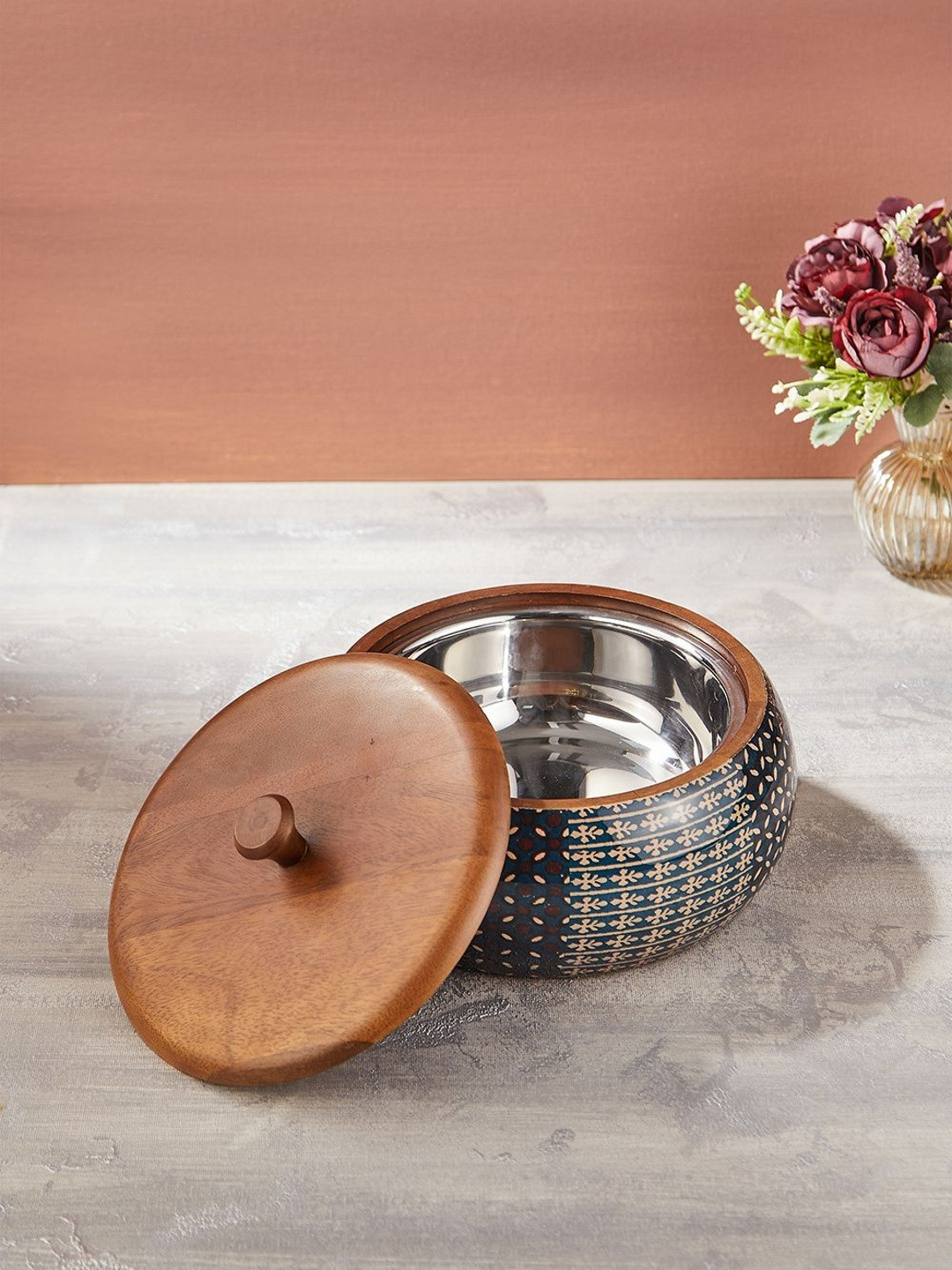 Fabindia Multicoloured 2025 Wood 2 Pieces Easy to Clean Cook and Serve Casserole
