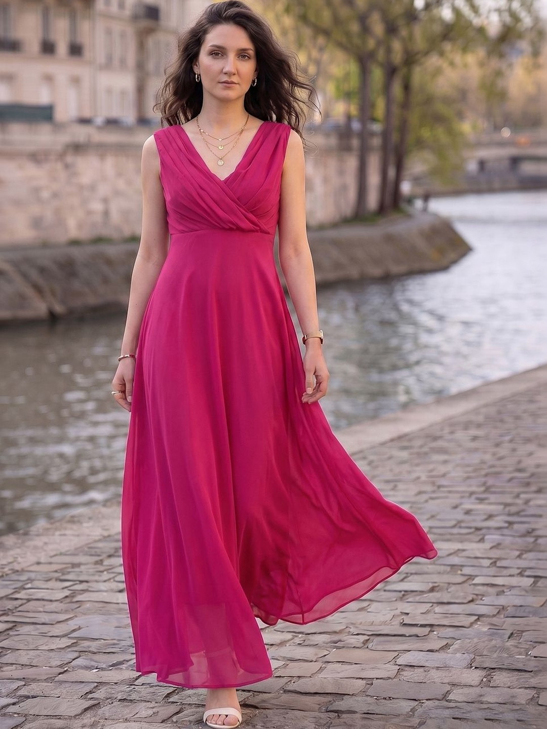 aayu Sleeveless Solid Georgette Maxi Dress