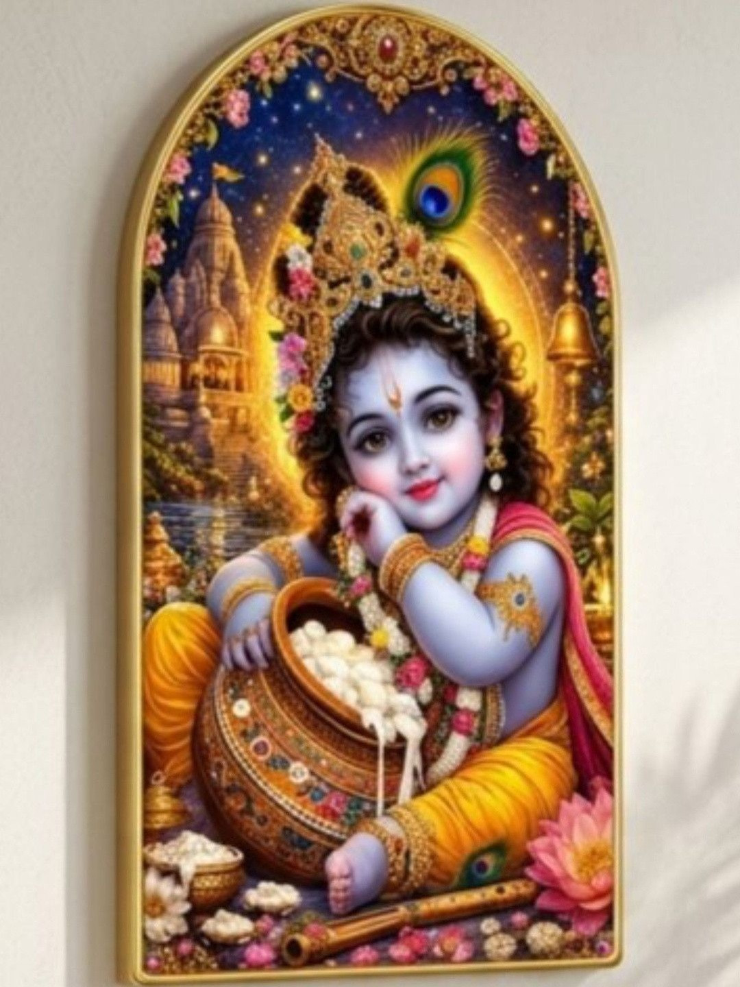 Myntra Elegant Homes Gold Toned MDF Bal Krishna Portrait Wall Art - 30'' x 16''