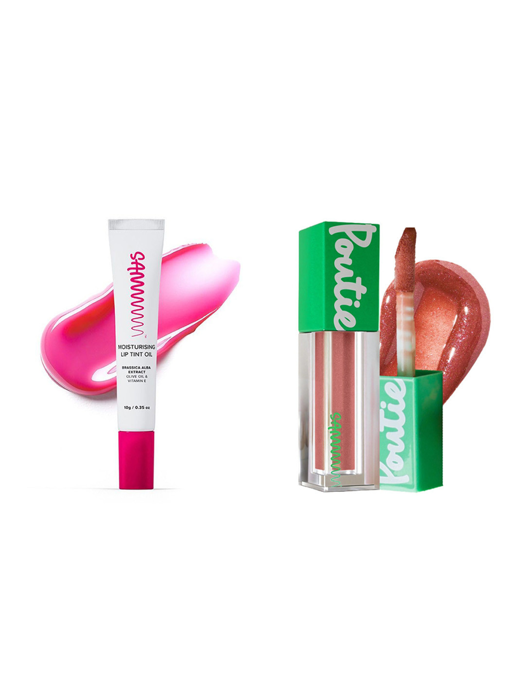 Sammmm Pack of 2 Poutie Glass Shine Lip Gloss & Love Lip Tint Oil - 6.5ml -10g