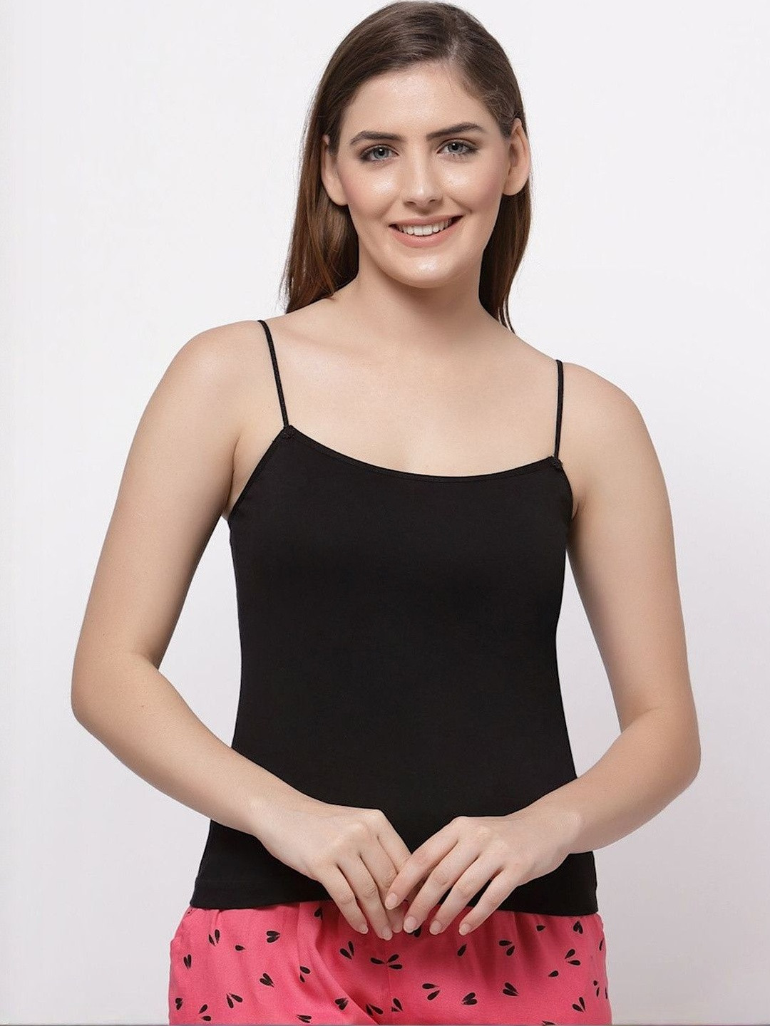 Floret Pack Of 2 Pure Cotton Shoulder Straps Sleeveless Camisoles