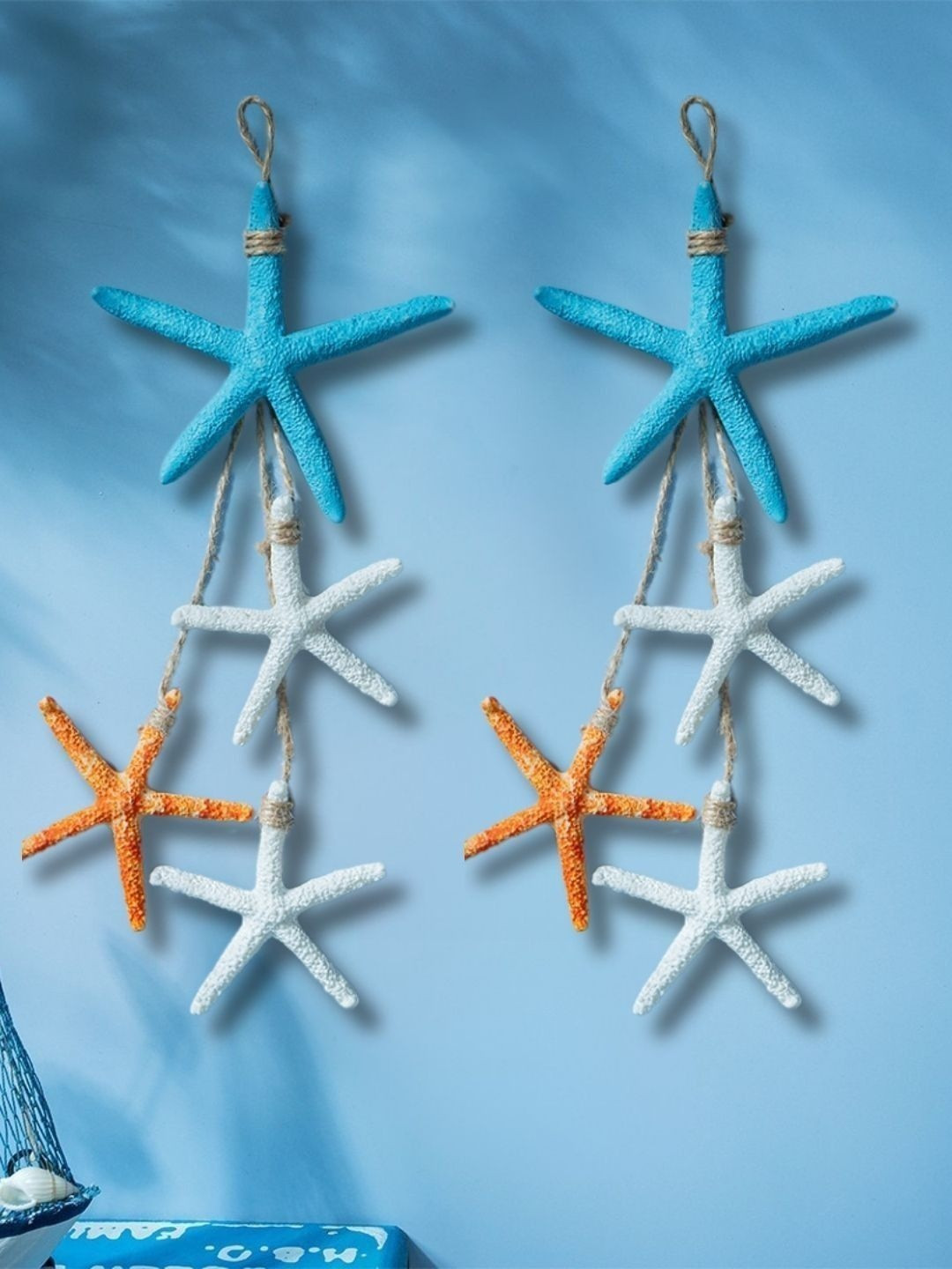 eazy wagon Pack Of 2 Star Fish Wood Matte Hanging Hall Wall Hangings-9.4In