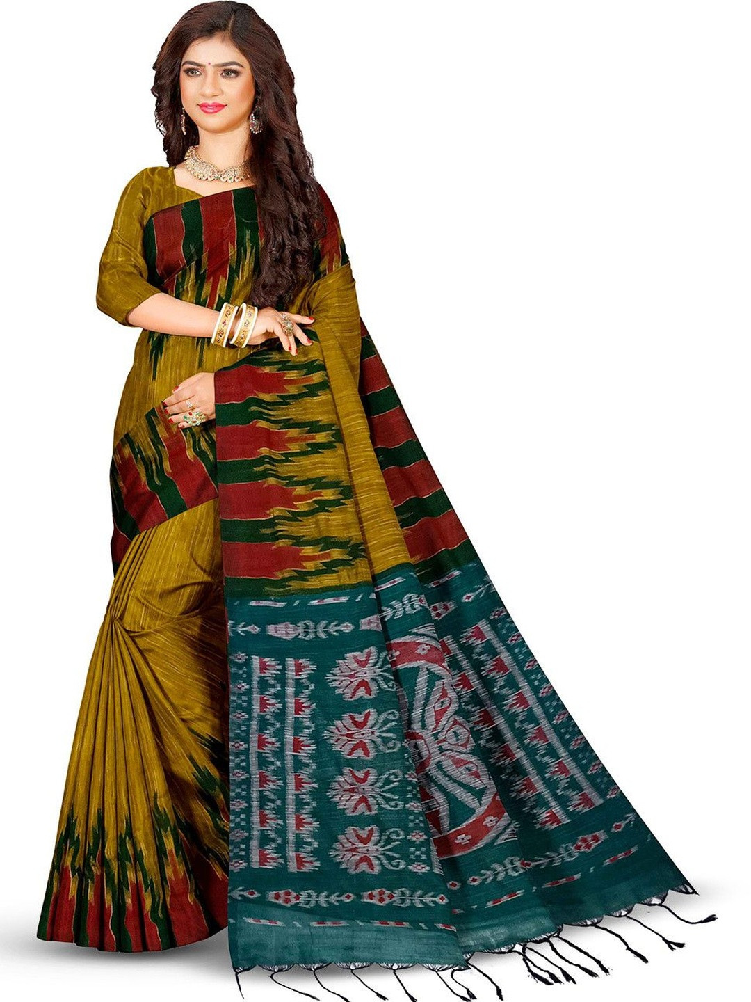Quetzal Abstract  Printed Sambalpuri Pure Cotton Saree