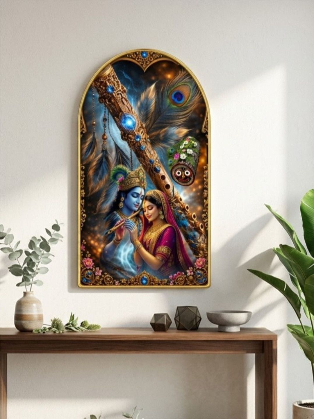 Myntra Elegant Homes Blue Radha Krishna Flute Portrait Wall Art - 30'' x 16''