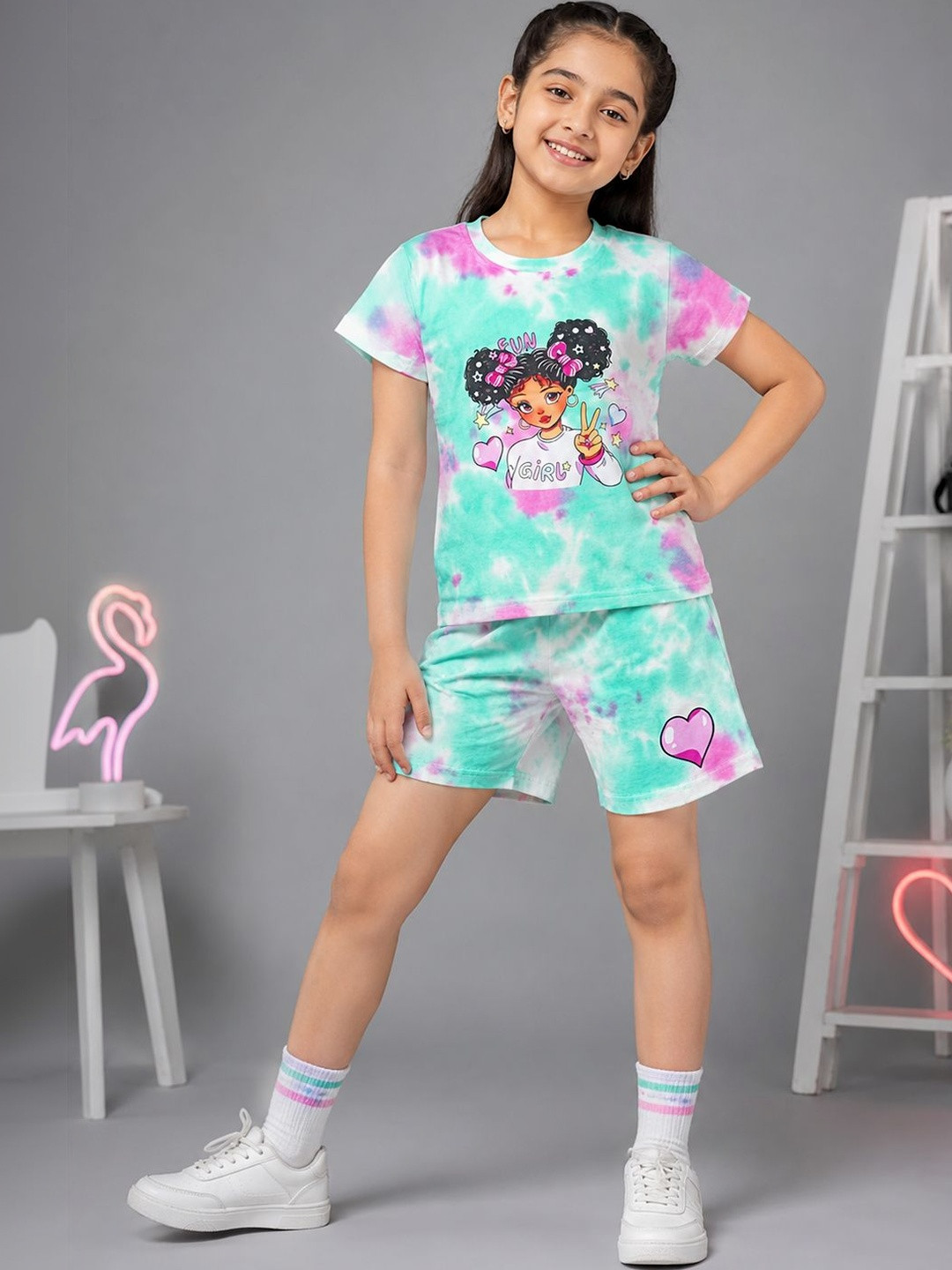 KEESOR Girls Printed T-shirt with Shorts Cotton Half Sleeve Clothing Set