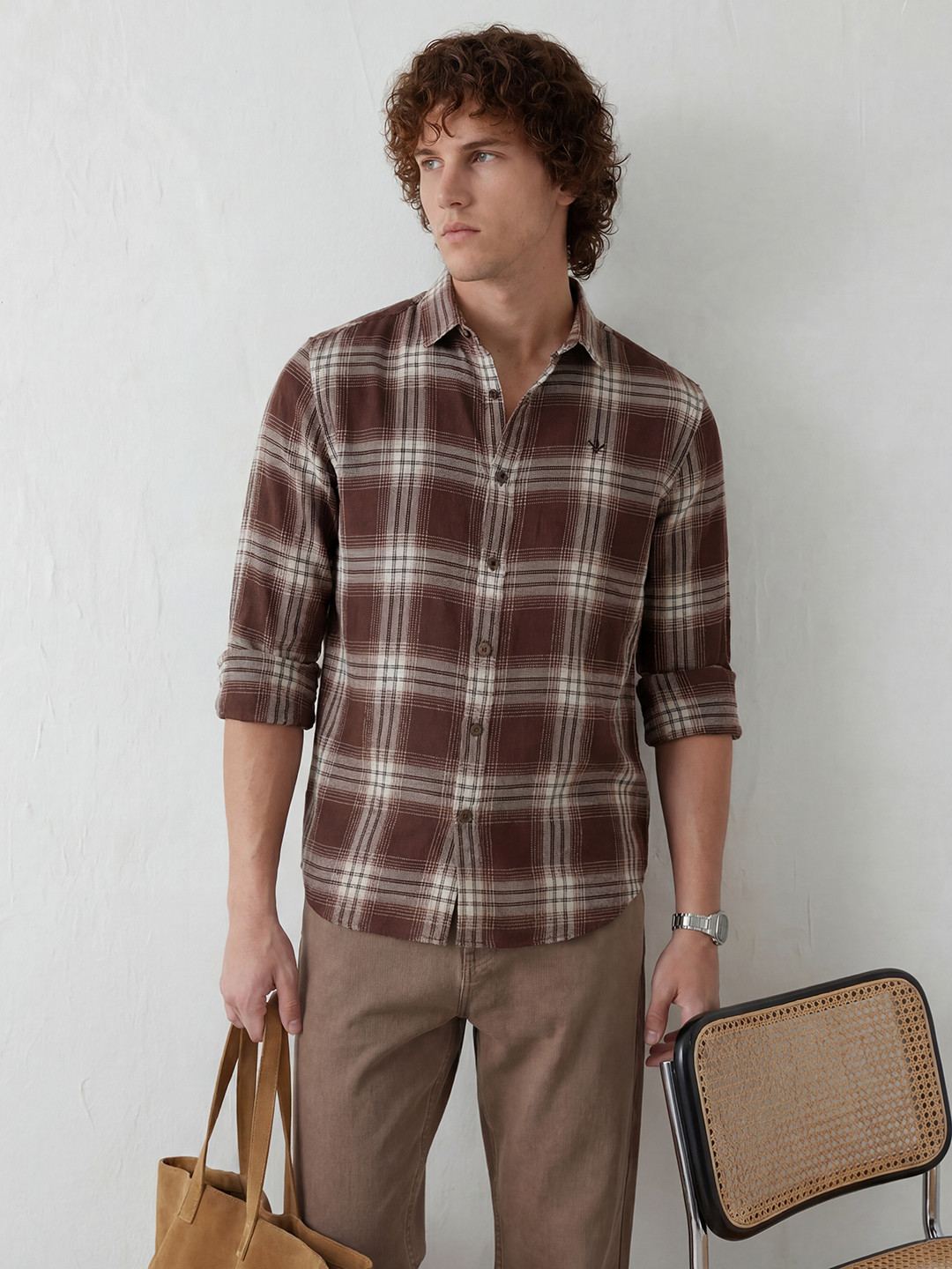 WROGN Tartan Checked Pure Cotton Comfort Fit Casual Shirt