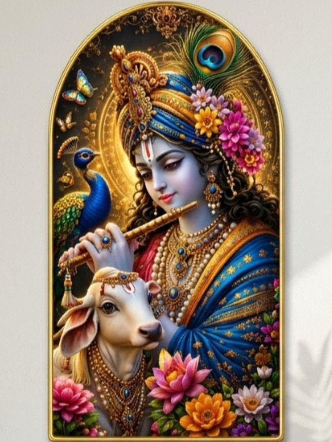 Myntra Elegant Homes Blue MDF Lord Krishna Cow Flute Portrait Wall Art - 30'' x 16''