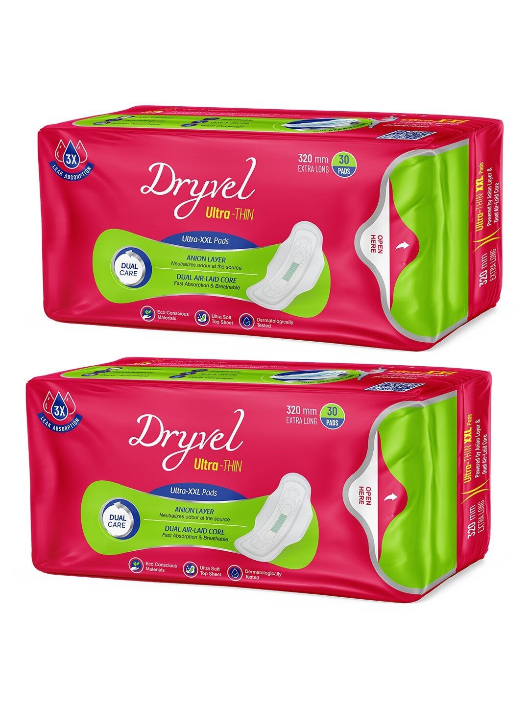 Dryvel Set Of 2 Ultra Long Protection Sanitary Pads With Wider Wings XXL- 30 Pcs Each
