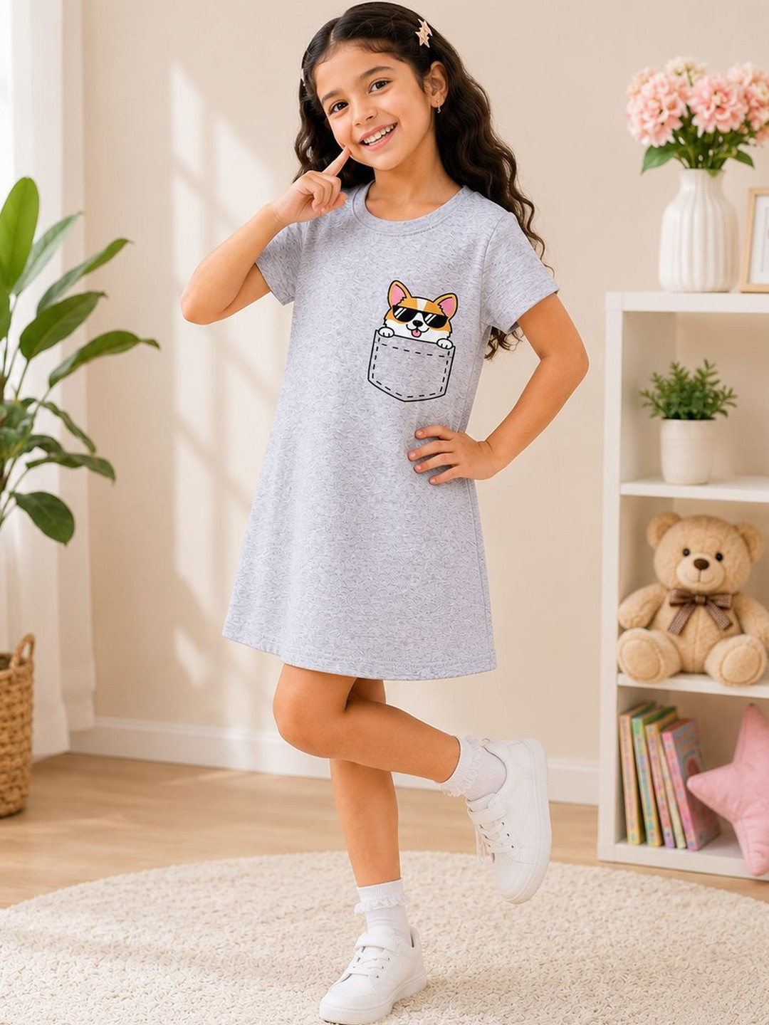 KEESOR Print Crew Neck A-Line Dress
