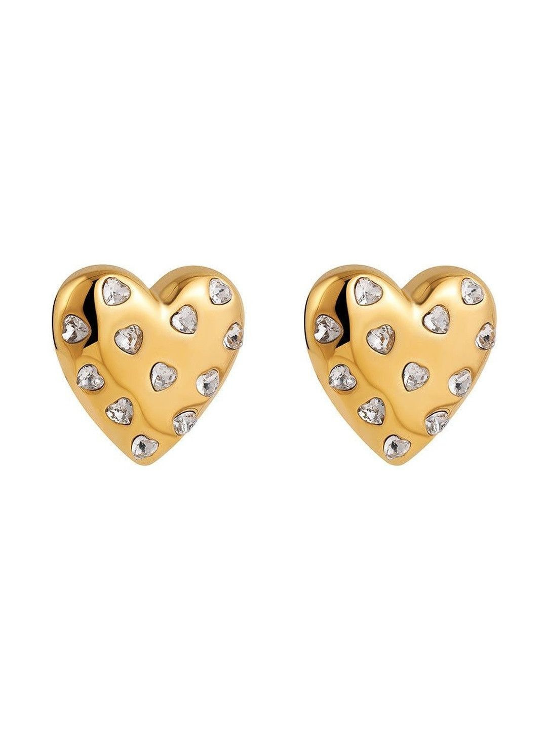 DIVING SWAN Women 18K Thick Gold Plated Zuri Crystal Heart Stud Earringss