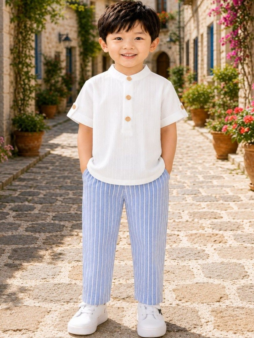 INDIASHAAT Boys Mandarin Collar Shirt with Trousers