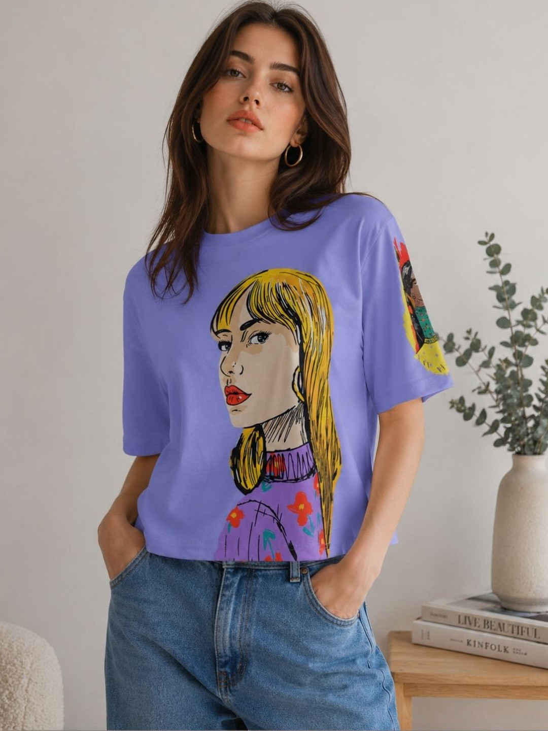 clobug Graphic Printed Round Neck Short Sleeves Oversized T-shirt