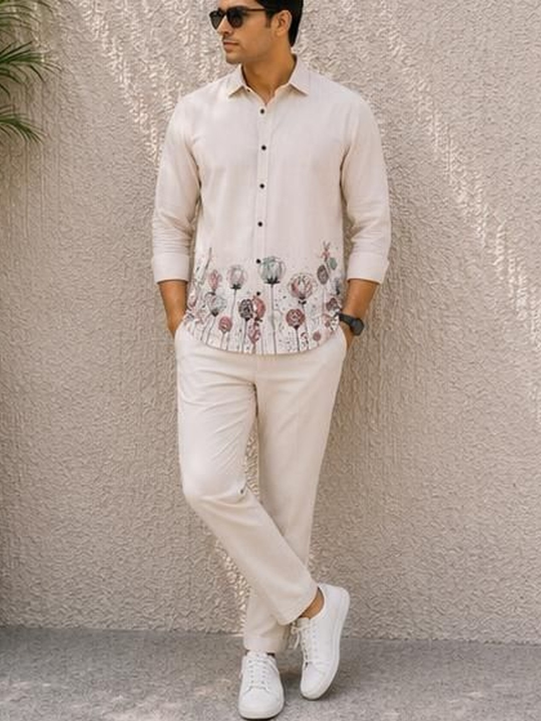 Vesido Men Classic Floral Sheer Printed Casual Shirt