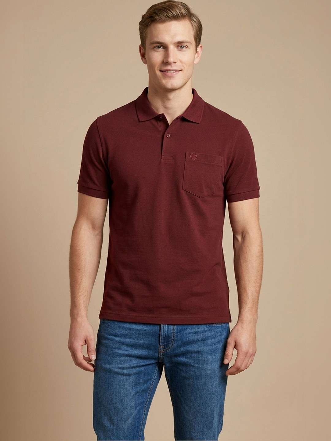 UNEX Men Brand Logo Polo Collar Pockets T-shirt