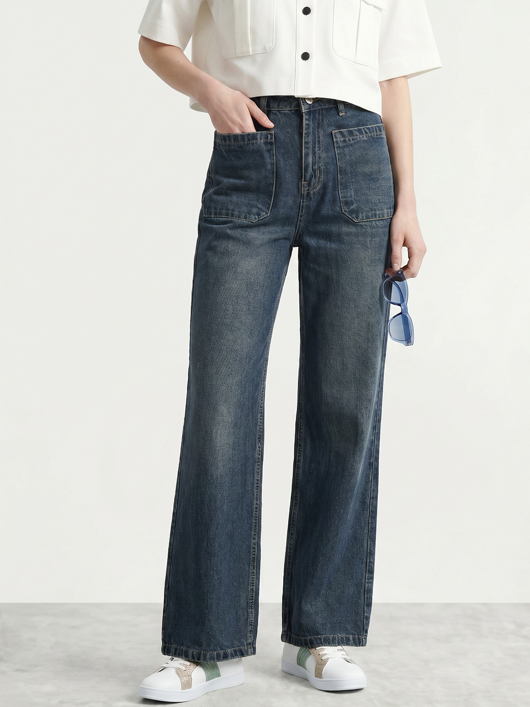 Mast & Harbour Women Wide Leg Pure Cotton Jeans