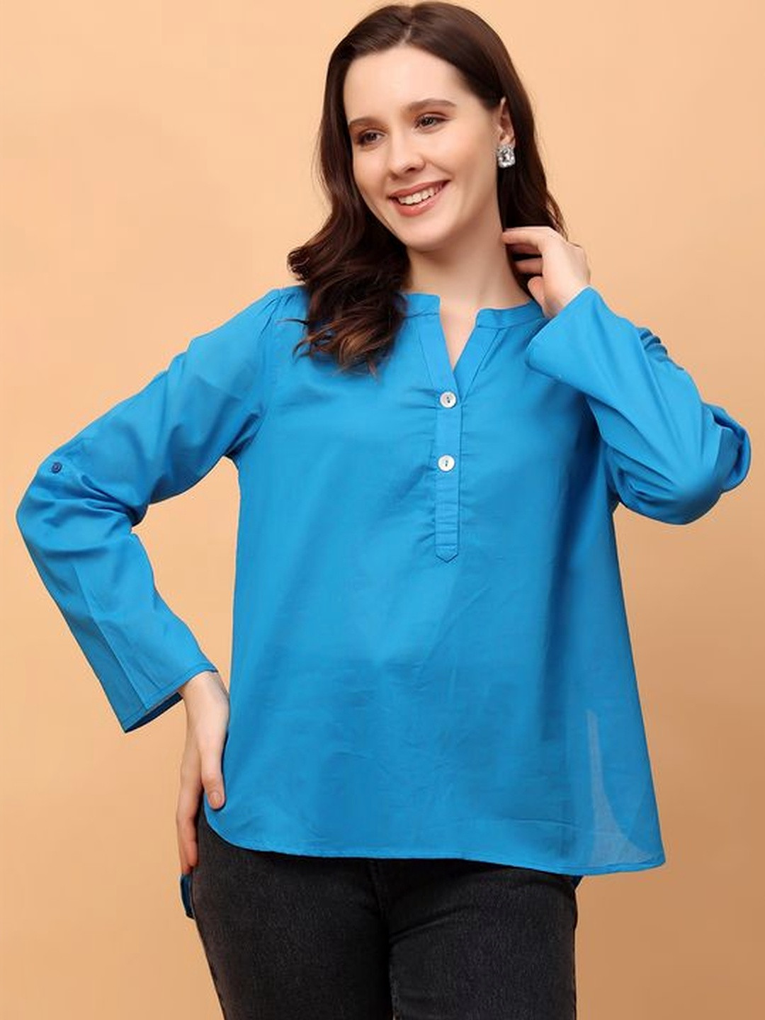 RANGRIWAZ Roll-Up Sleeves Cotton Top