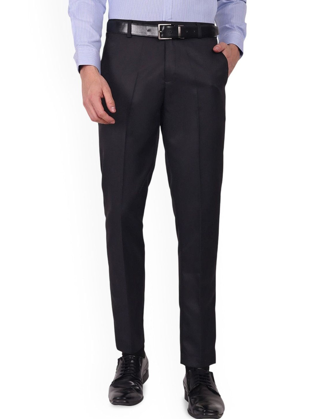 SWISS HORN Men Solid Mid-Rise Easy Wash Hook and Bar Formal Trousers