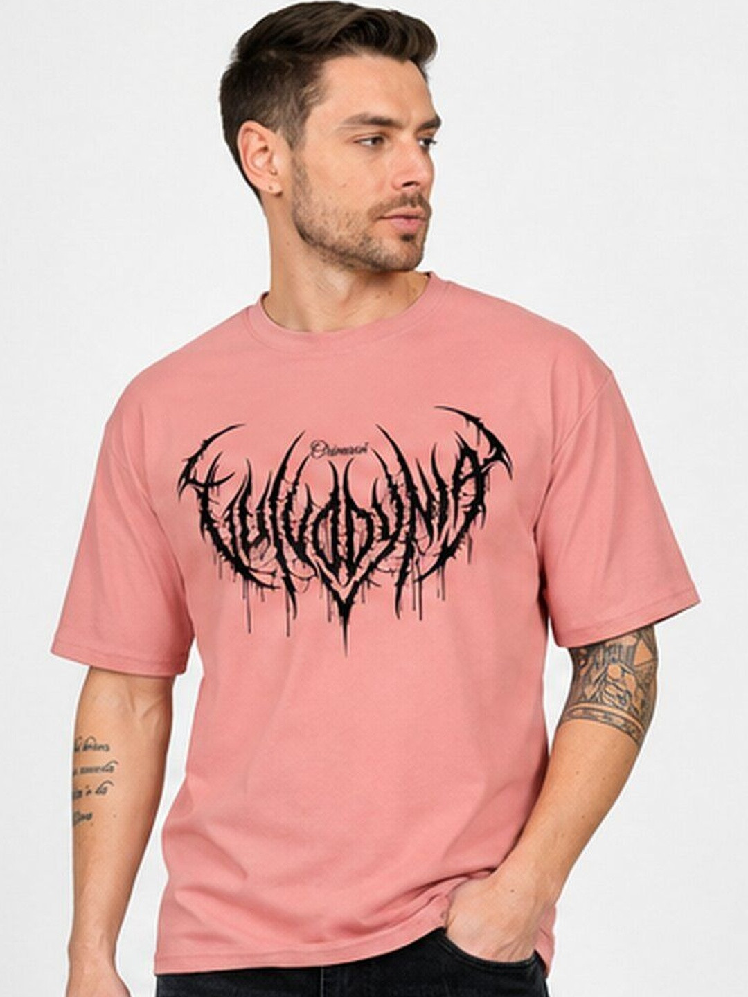 Peach Graphic Printed Relaxed Fit T-shirt