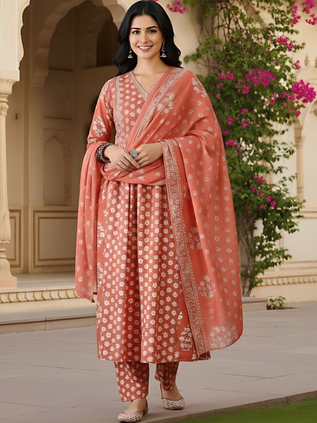Moda Rapido Women Ethnic Motifs Printed Empire Kurta with Trousers & With Dupatta