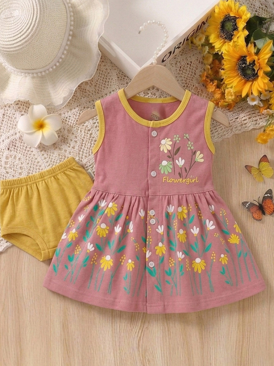 Cuddleloom Girls Floral Printed Round Neck Dress