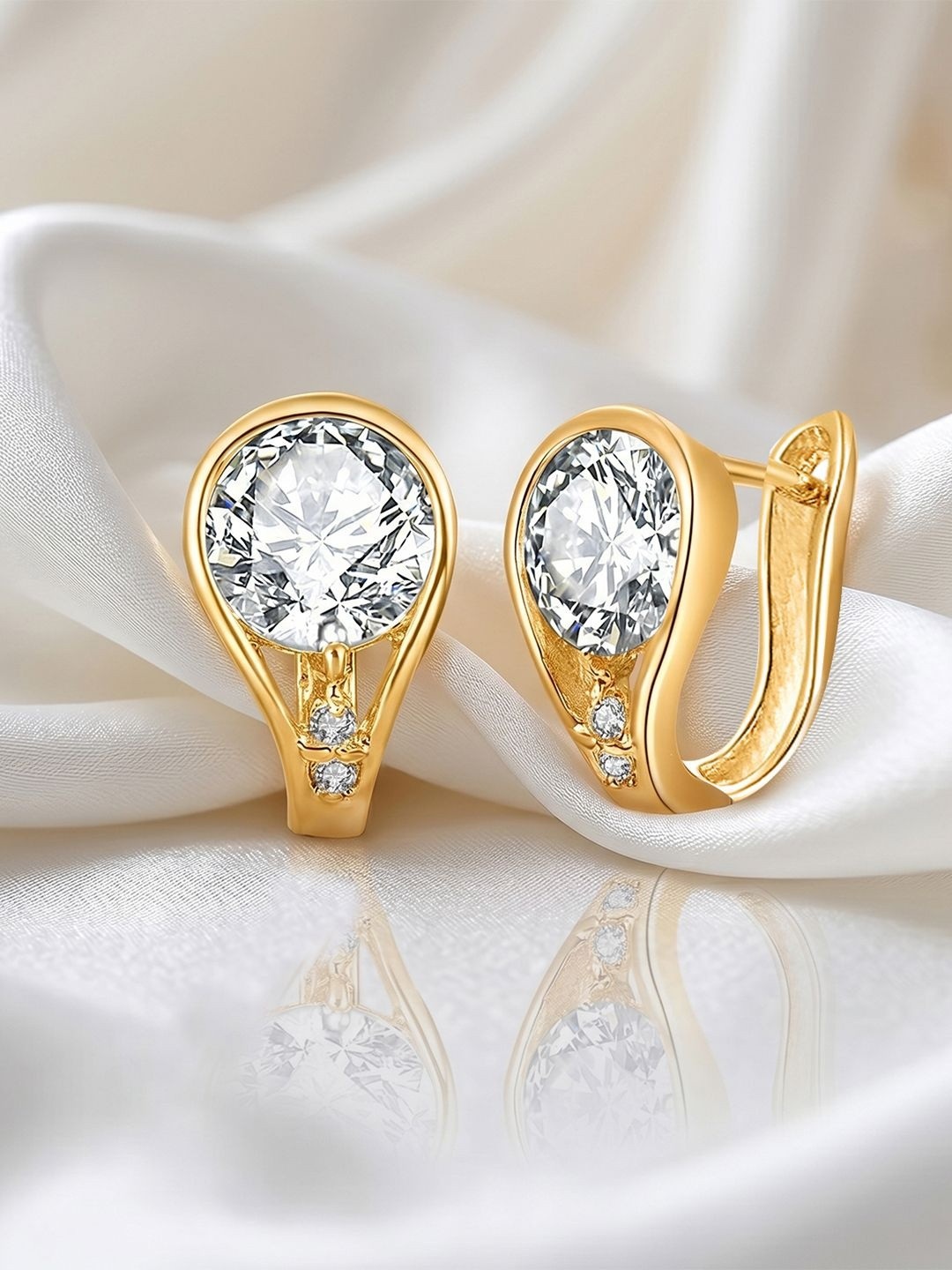 Peora Gold-Plated Crystals Studded Teardrop Shaped Drop Earrings