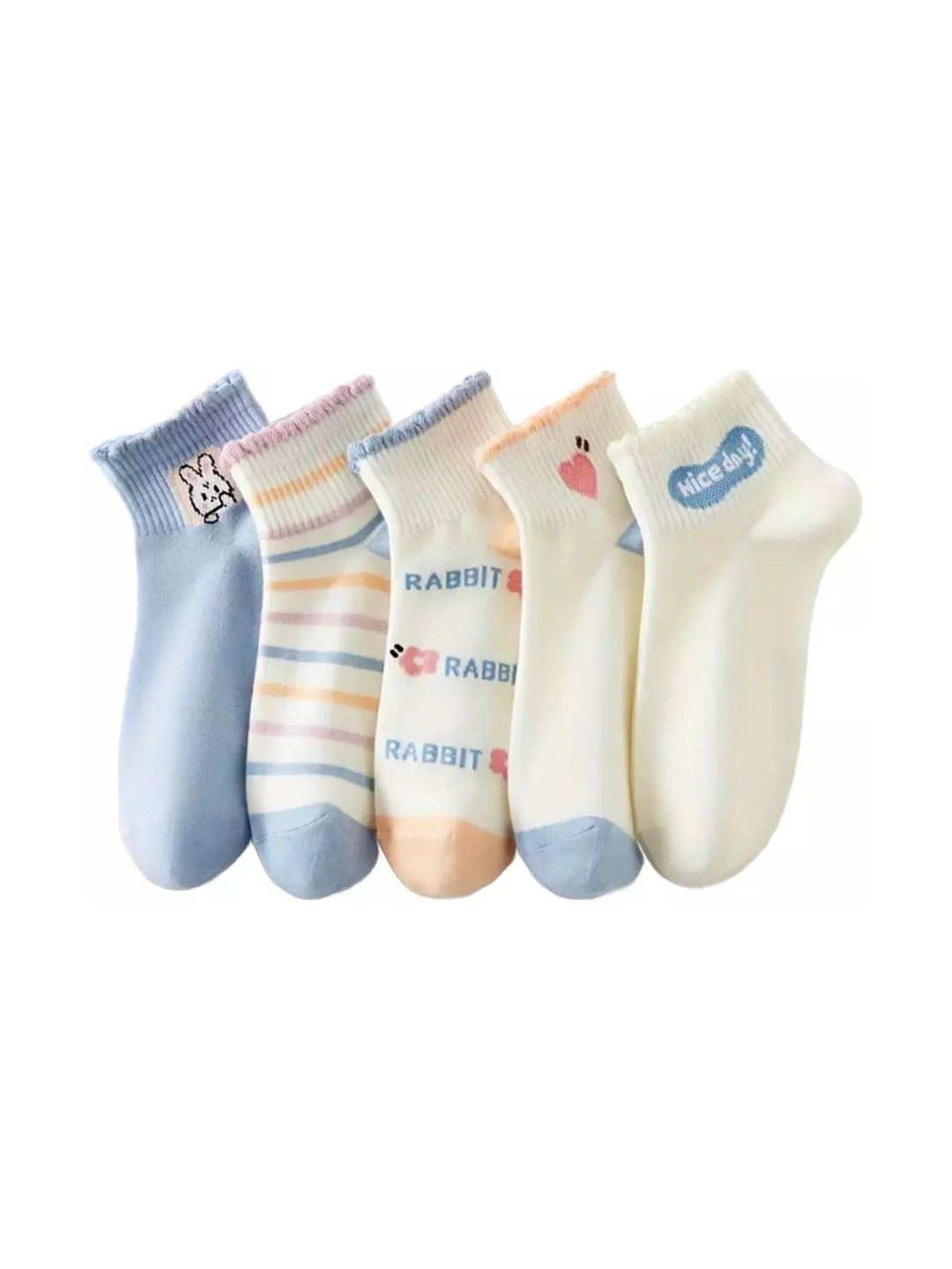 SWEET CABOODLES Women Pack of 5 Cotton Patterned Ankle Length Socks