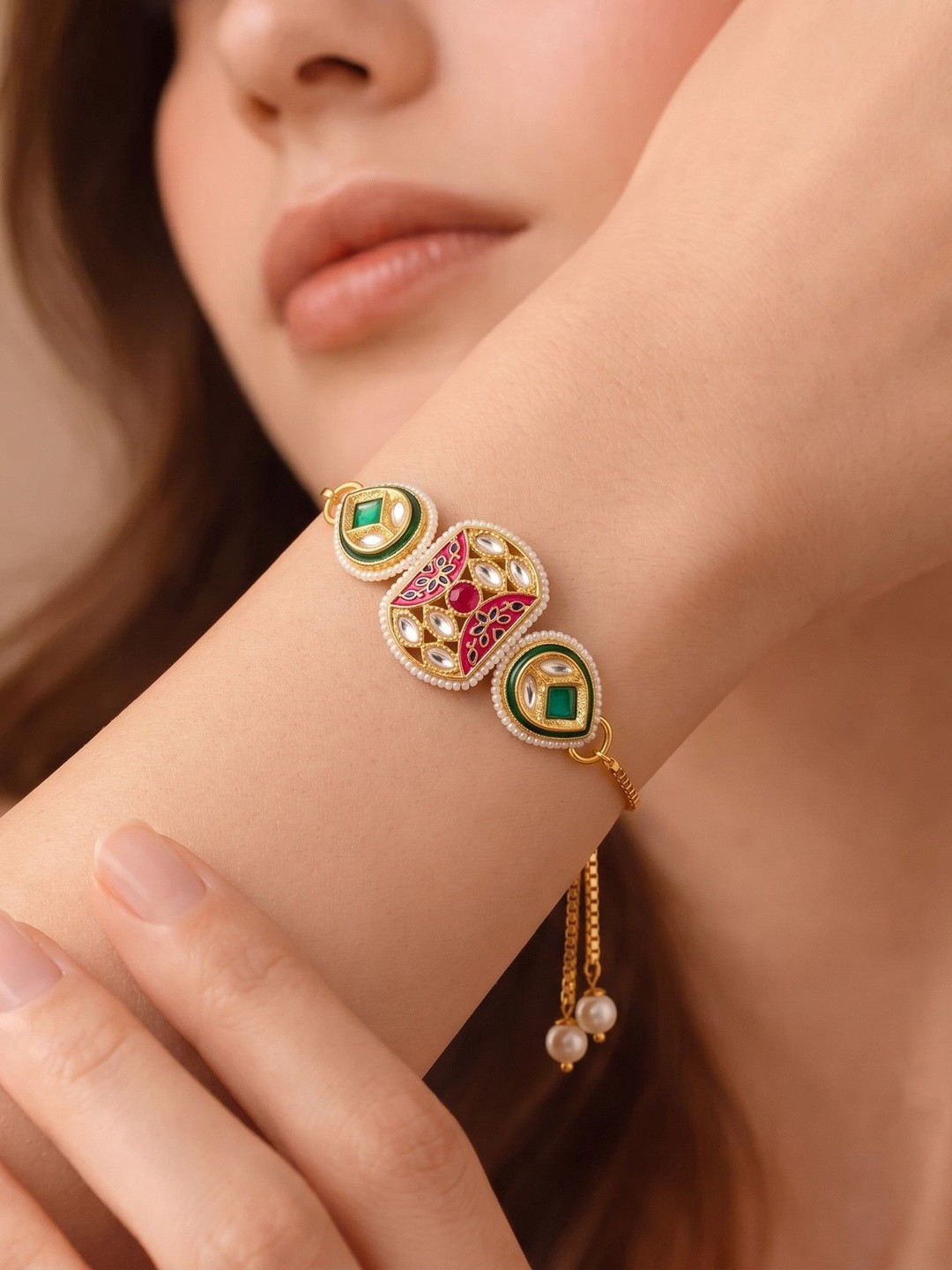 WATCHSTAR Women Kundan Meenakari Gold-Plated Link Bracelet