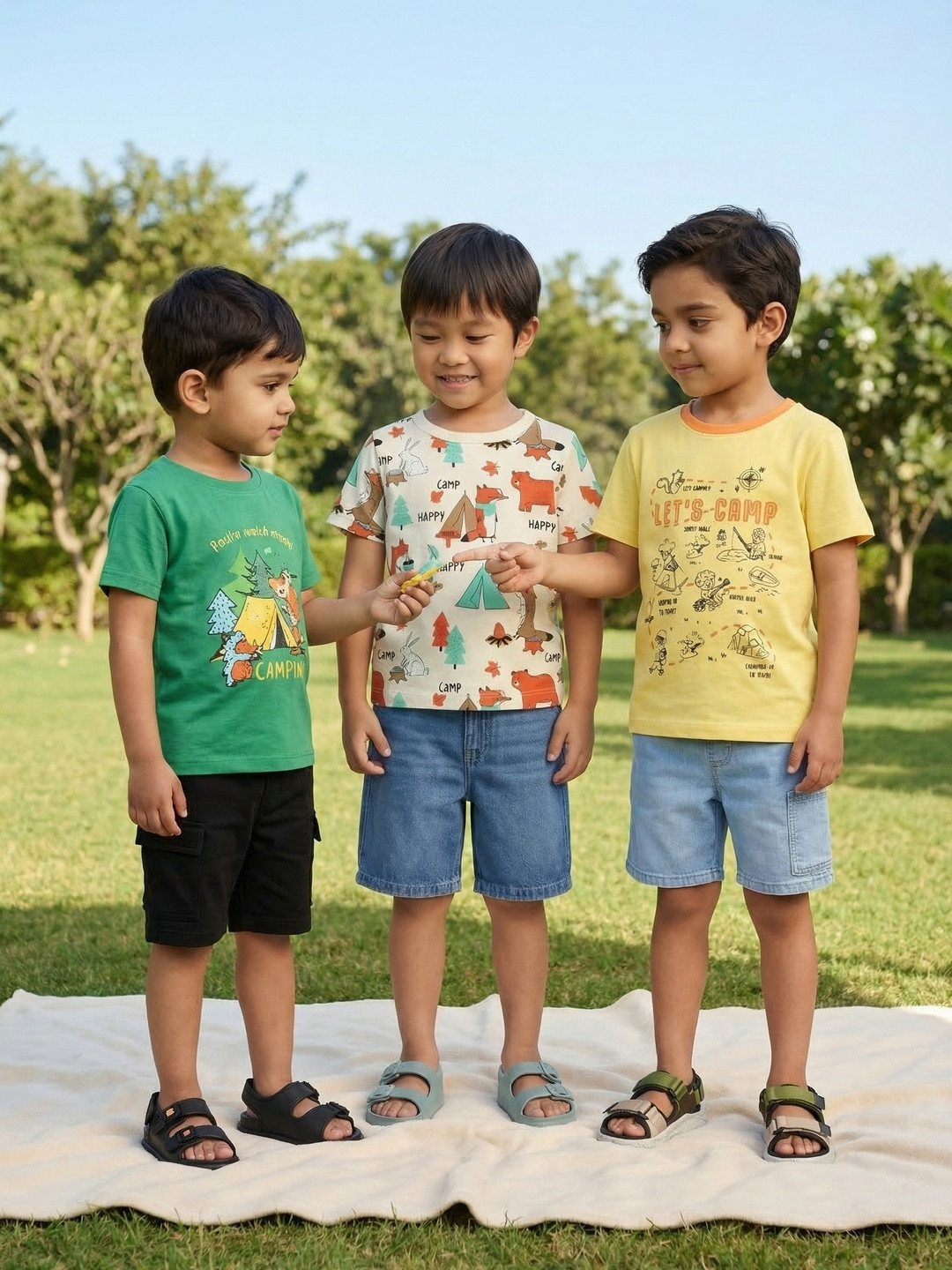 Nauti Nati Boys Pack Of 3 Conversational Printed Graphic Cotton Round Neck T-shirts